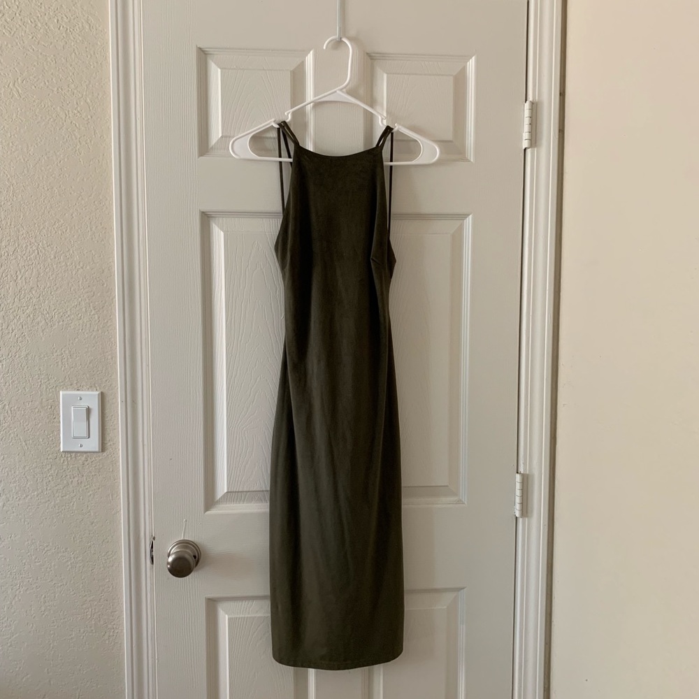 Suede Olive green halter neck dress